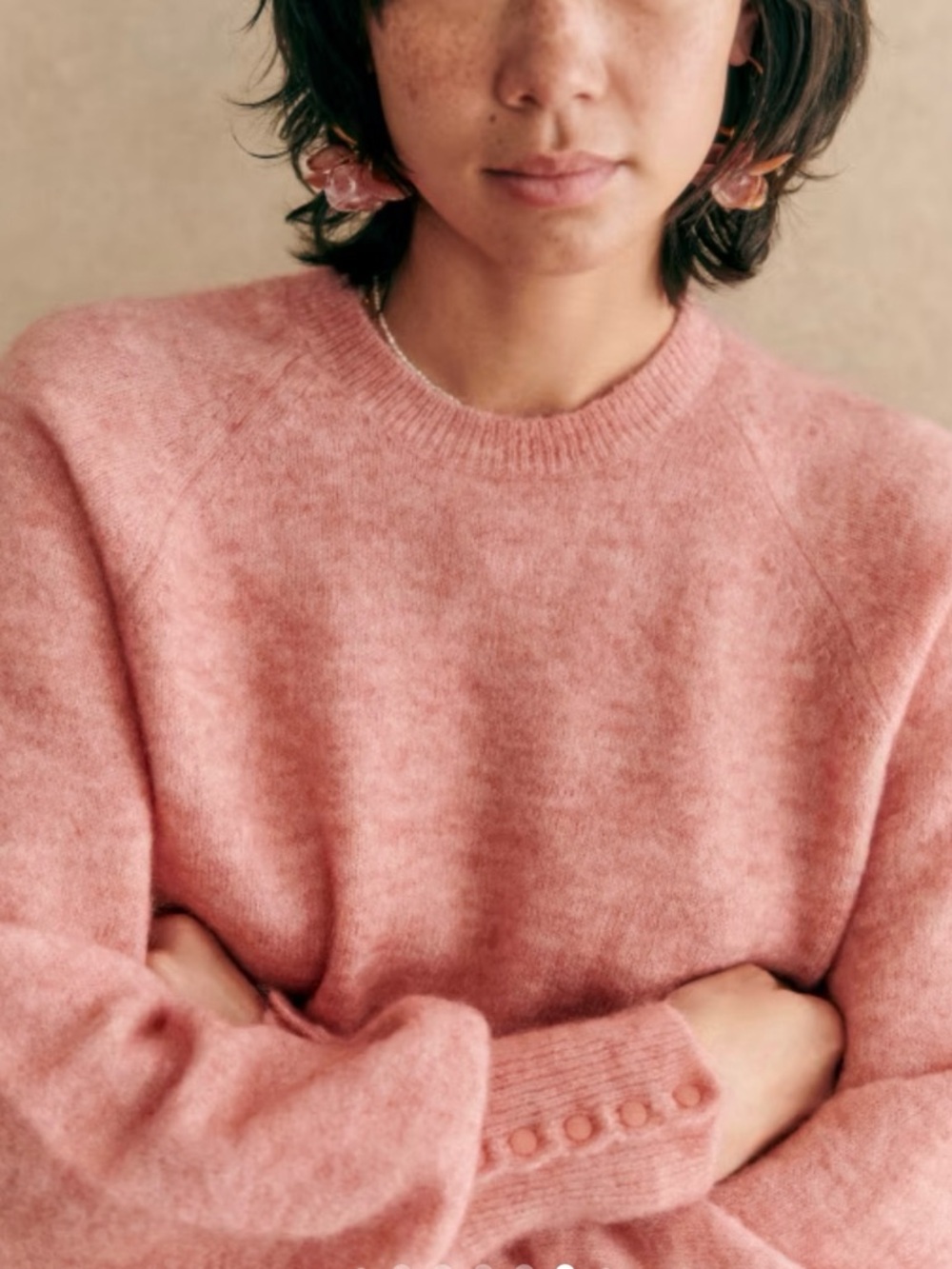 Sezane Louise Jumper Sweater Women's XXXL Blush Mohair Wool Raglan Sleeve Knit